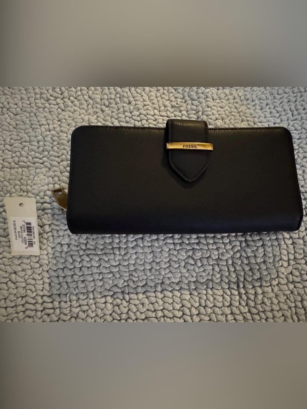Fossil Black Leather Wallet with Gold Accent